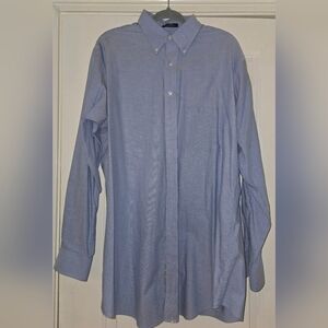 Chaps Men's Blue Classic Oxford Button-Down Shirt Wrinkle Free Size 17 36/37